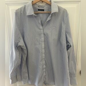 Lands’ End No Iron Supima Blouse in Blue and White Stripe Size 3X